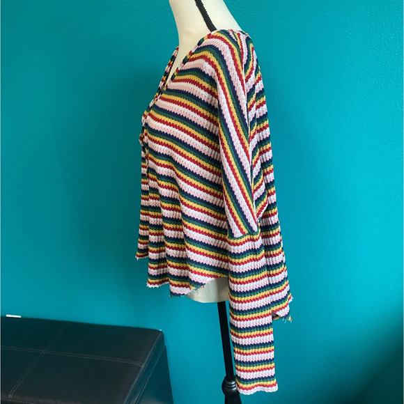 Blu-Pepper Striped Waffle Knit Button Up Cardigan Women's Large - Picture 5 of 10